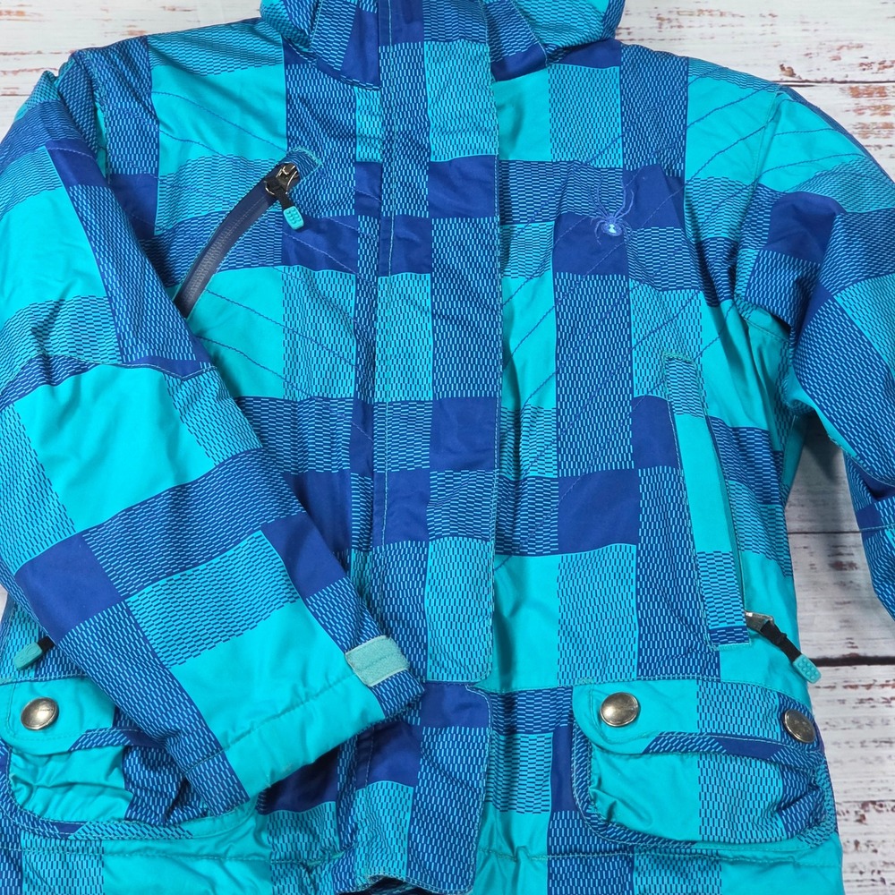 Spyder Ski Jacket Kid Size 8 Blue Teal Good Removable Hood Waterproof Breathable